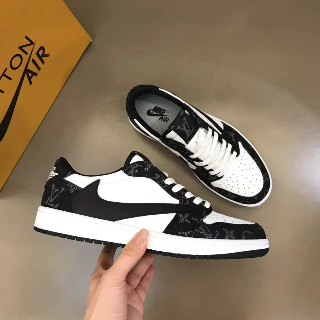 Men's shoes 💰p440 "*OUIS *UITTO* Nike" new original drawer box, co-branded low-top casual sneakers, this sneaker is completely made of denim canvas splicing leather, decorated with Louis Vuitton's iconic monogram and Damierl pattern with natural cowhide piping. The upper of this shoe combines LV’s most classic Monogram and Damier elements, giving it a sense of luxury and recognition! Size: 38-45